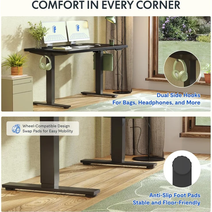 FLEXISPOT Höhenverstellbarer Schreibtisch 160×80cm, mit Haken und 25mm EINTEILIGER Tischplatte, ergonomischer Schreibtisch mit LED-Höhenanzeige und Memory-Funktion (Schwarz, Mousseweiß) – Bild 8