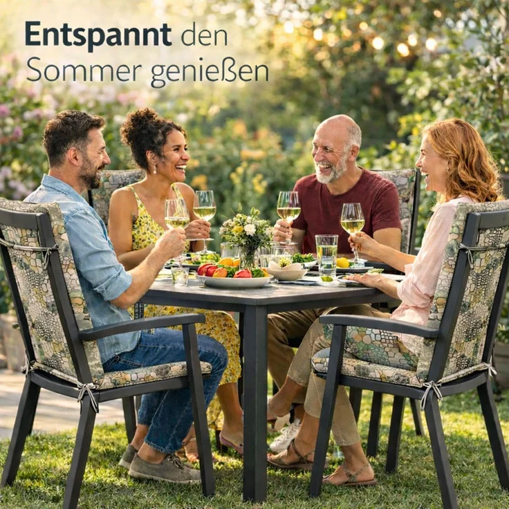 BURI 2x Auflagen Set Hochlehner für Gartenstühle 120x48x6cm Sesselauflagen Polster UV Lichtecht - Gartenstuhlauflagen Kariert Muster Stuhlkissen mit Dicker Schaumstoff Füllung (Graues Mosaik) – Bild 8