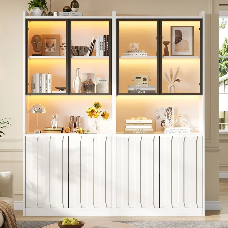 Vitrinen-Set 160x35x200 cm, 2 Hochschränke mit Glas, LED und Stauraum – Bild 3