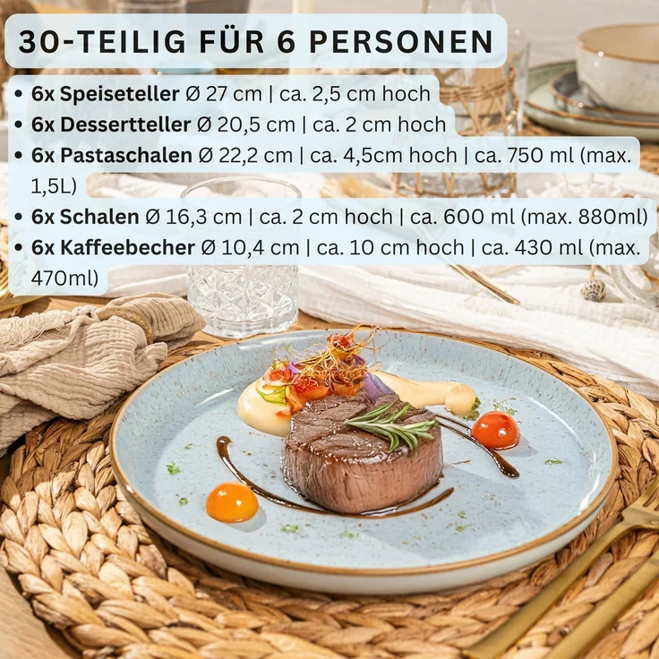 SÄNGER Steingut Geschirrset Rio Lagune, Kombiservice 30 teilig für 6 Personen – Bild 2