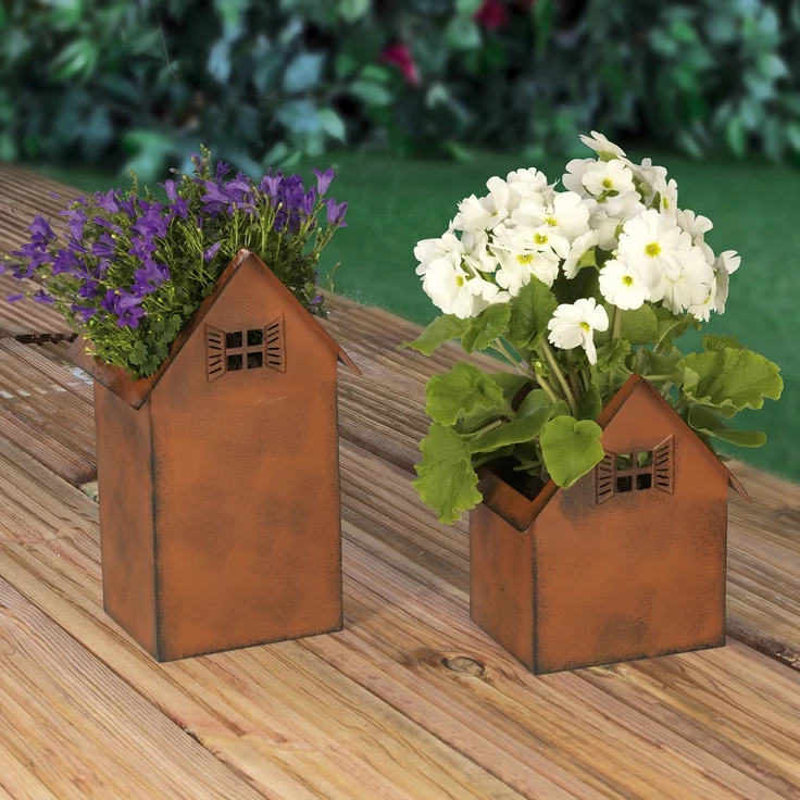 Hoberg Blumenkasten Rost-Pflanztöpfe 2er-Set 20cm & 28cm (2 St), Deko Garten Balkon Terrasse Pflanzgefäß Windlicht – Bild 6