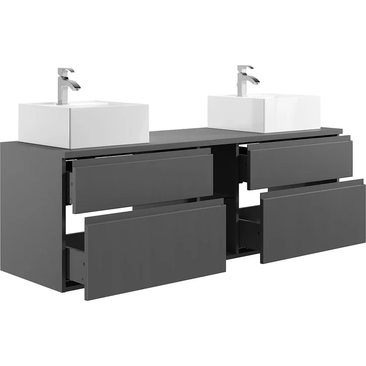 Vente-unique - Waschbeckenunterschrank hängend mit Doppelwaschbecken und Spiegeln - Grau - 150 cm - MAGDALENA II – Bild 5