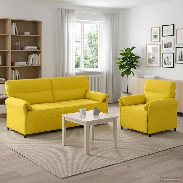 vidaXL Sofa Set 2 stk. Helles Gelb Stoff 3424881 – Bild 1