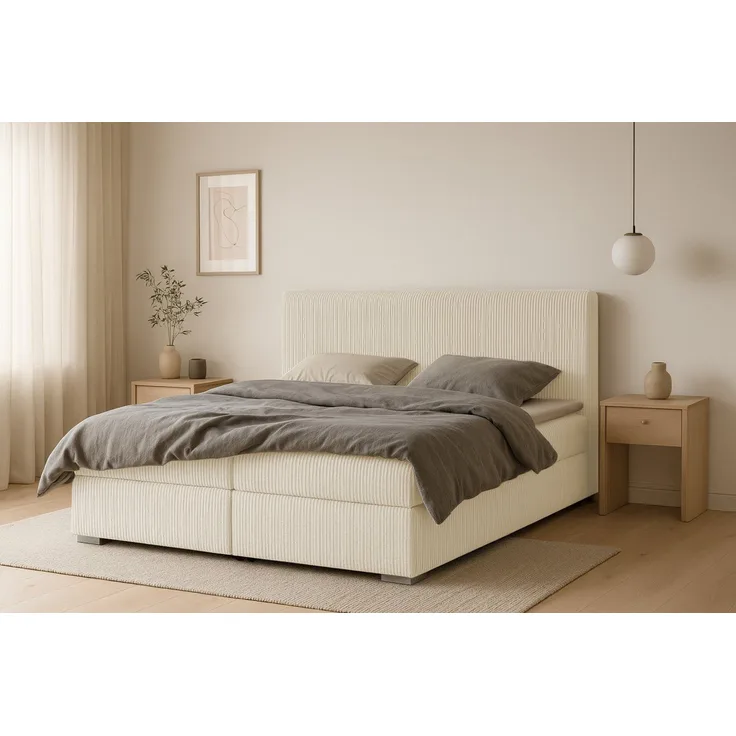 Deine Möbel 24 Boxspringbett LON IV Boxspring Komplettbett Polsterbett Bonellfederkernmatratzen (Cord Beige Creme Grau Dunkelgrau Graphit Schwarz, 3-St, Boxbett Cord Cord-Samt 140x200 160x200 180x200 200x200), inkl. Bettkasten Topper Matratzen H3 H4