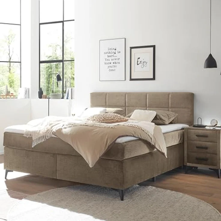 Stella Trading NAVARRA 6 Boxspringbett 160x200, Stone - Bequemes Doppelbett mit 7-Zonen-Federkern Matratze & Kaltschaum Topper - 163 x 113 x 210 cm (B/H/T) – Bild 3