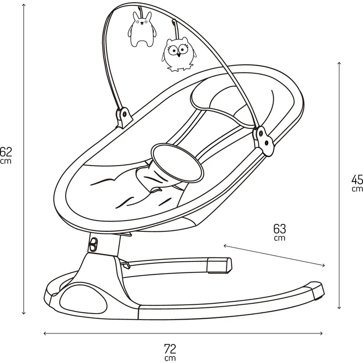 MoMi KENANI ONYX Babywippe für Babys bis 9 kg, mit LED-Display, Fernbedienung & Bluetooth für Smartphone, Batterie- oder Stromanschluss, mit 5-Punkt-Sicherheitsgurt, Bügel und Spielzeug – Bild 9