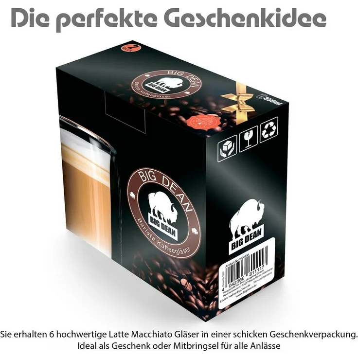 BigDean 6 Stück hohe doppelwandige Latte Macchiato Gläser 350 ml aus Borosilikatglas – Kaffeegläser in Geschenkverpackung – Bild 3