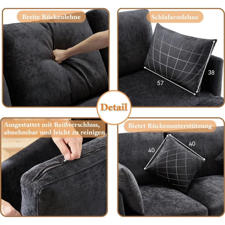 DESVIAE Sofa modular mit beweglichem Hocker 216x81x161 cm Chenille Grau – Bild 6