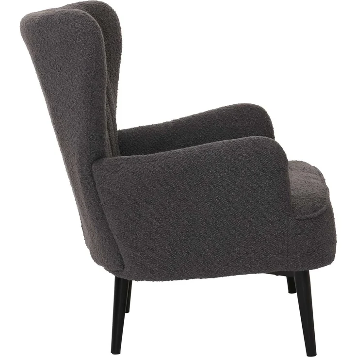 Lounge-Sessel HWC-K37, Cocktail-/Ohrensessel Polsterstuhl Retro Vintage Stoff Bouclé (600g/m²) Öko-Tex ~ dunkelgrau – Bild 6