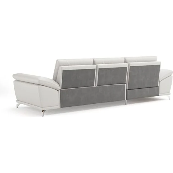 Cavadore Eckcouch Castiel mit Federkern / Ecksofa mit großem Longchair, Sitztiefenverstellung und mattschwarzen Metallfüßen / 301 x 89 x 176 / Echtleder, Weiß – Bild 5