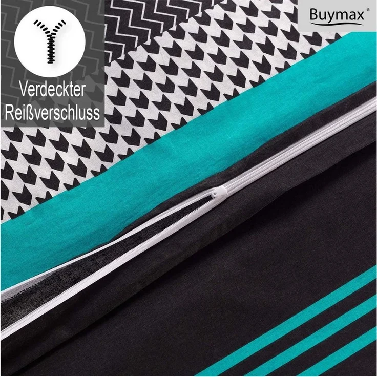 Buymax Bettwäsche, Renforcé, 3 teilig, Bettbezug-Set 200x220 cm 100% Baumwolle mit Reißverschluss, Streifen – Bild 4