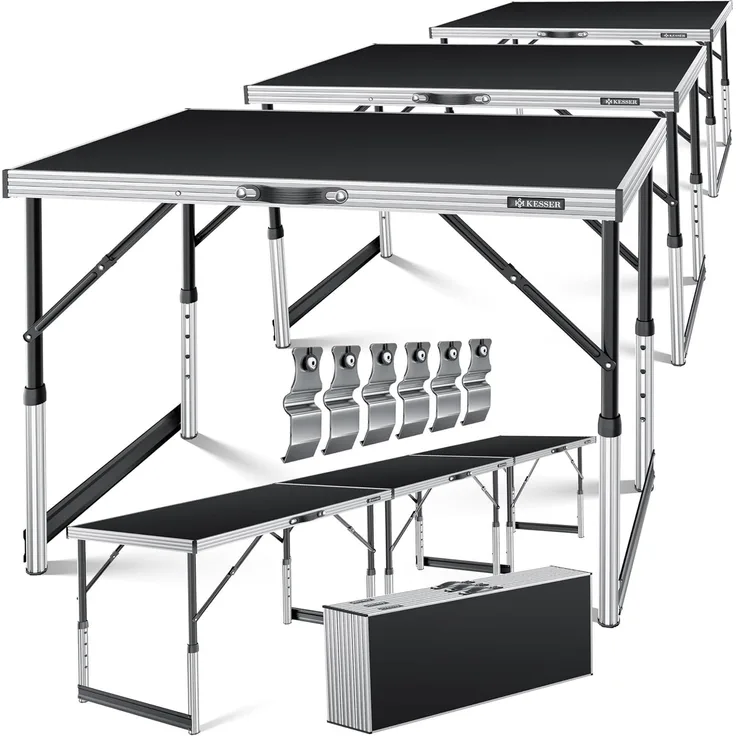 KESSER® Multifunktionstisch Profi 3- teilig, 100 x 60 cm, Tapeziertisch 30kg Tragkraft je Tisch Mit Ausziehfunktion Klapptisch Flohmarktisch Beistelltisch Mehrzwecktisch Campingtisch höhenverstellbar Schwarz
