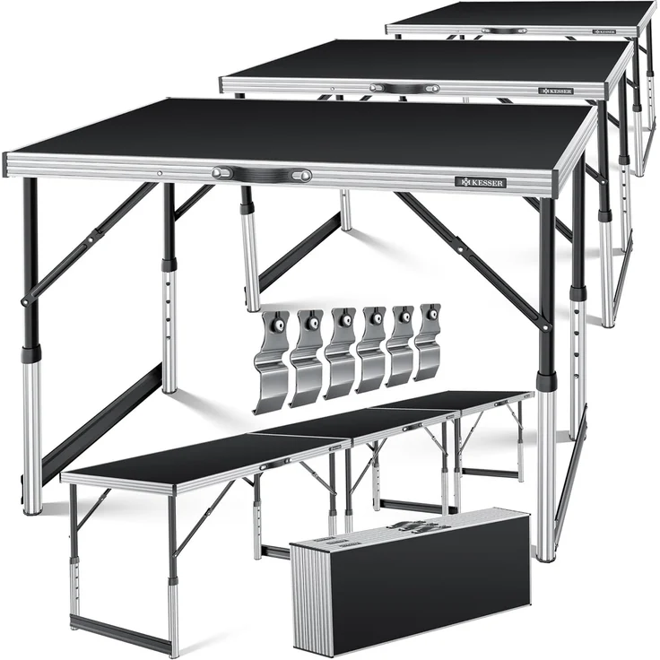 KESSER® Multifunktionstisch Profi 3- teilig, 100 x 60 cm, Tapeziertisch 30kg Tragkraft je Tisch Mit Ausziehfunktion Klapptisch Flohmarktisch Beistelltisch Mehrzwecktisch Campingtisch höhenverstellbar Schwarz – Bild 1