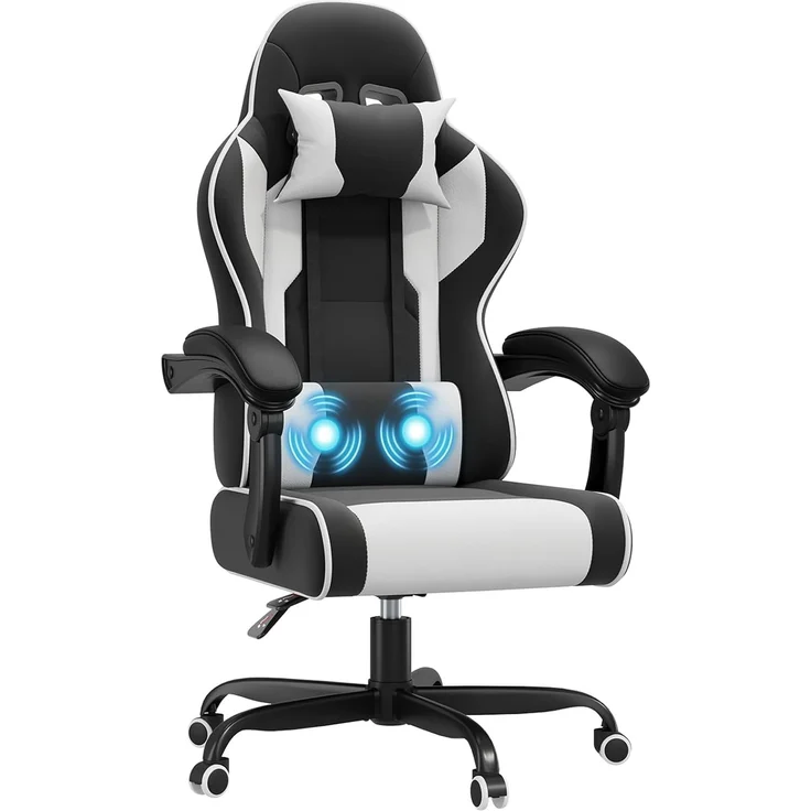 JUMMICO “Jetstream” Gaming Stuhl Ergonomisch,Gaming Chair mit Massagefunktion, Bürostuhl 150KG,Weiß – Bild 1