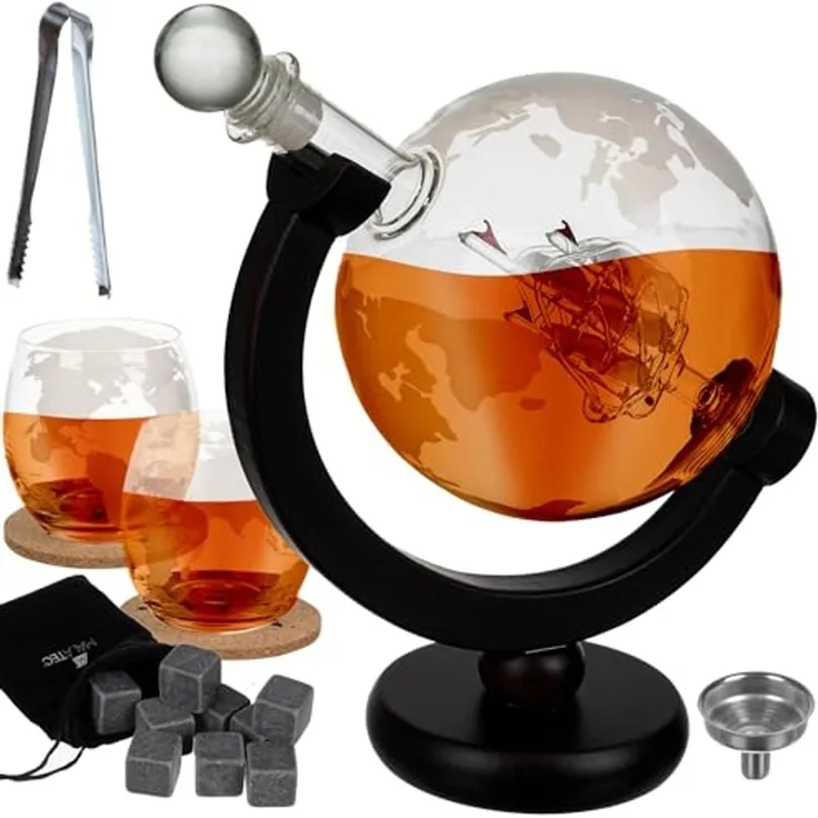 MALATEC Dekanter Whisky-Set Globus Whisky-Karaffe Whisky-Gläser Stein-Eiswürfel 850 ml, (12-tlg)