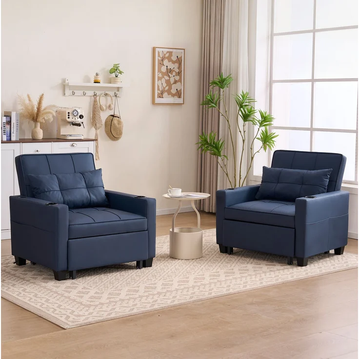 Schlafsessel 3-in-1 in Blau 74cm×87cm×84cm mit USB-Anschluss und Getränkehaltern – Bild 3