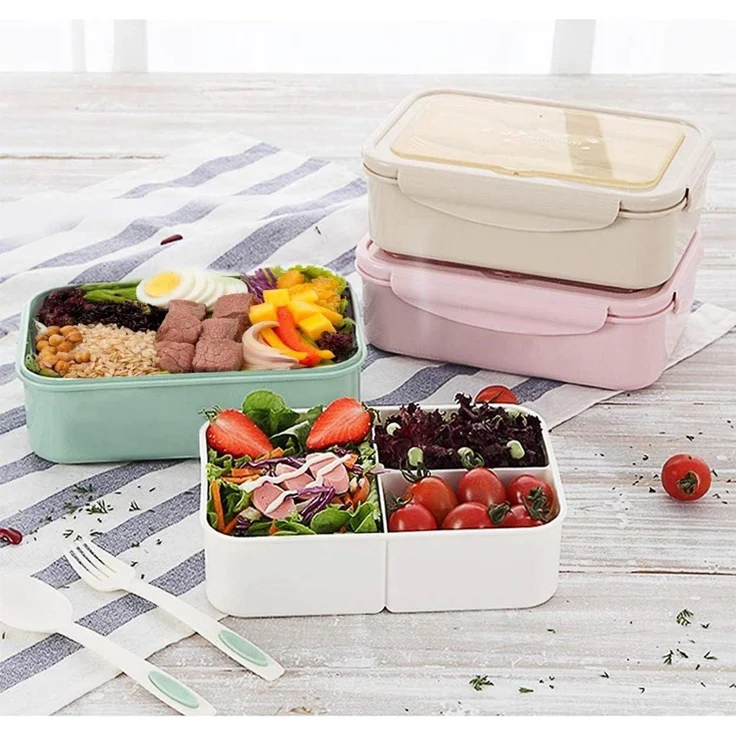 Brotdose Bento Box 3 Fächer Besteck Auslaufsicher Schule Braun – Bild 7