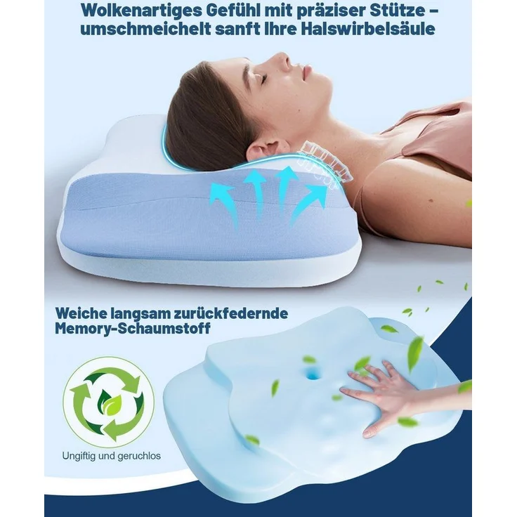 Esun Kopfkissen Nackenkissen, Memory Foam Kissen, Ergonomisches Nackenschmerzen Pillow, Füllung: Kissenbezug besteht aus 18% Elasthan und 82% Nylon, Seitenschlafer, Rückenschlafer, Bauchschlafer, Set, Schlafkissen, Eisseidenstoff, atmungsaktiv und weic... – Bild 2