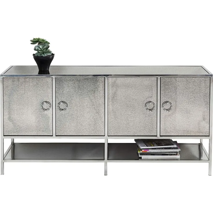 Kare 81564 Design Sideboard Moonscape, silbernes Sideboard, glas Sideboard, modernes Sideboard, (H/B/T) 80 x 155,5 x 42 cm