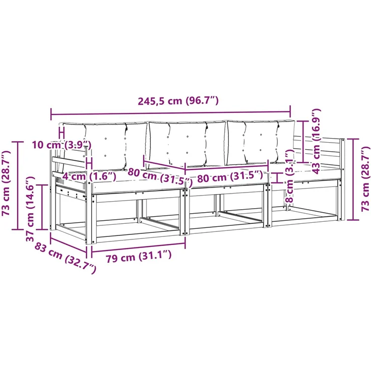 vidaXL Outdoor-Sofagarnitur 3 stk. 3-Sitzer Natur und Beige 3367111 – Bild 8