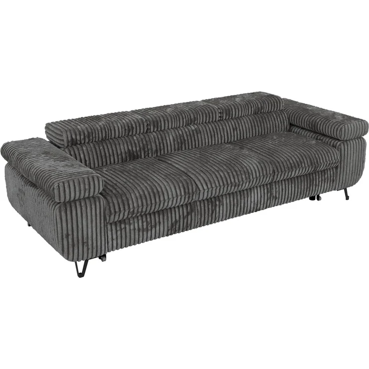 Polstersofa PETER, Sofa 3-Sitzer mit Schlaffunktion, verstellbaren Armlehnen und Kopfstütze, Gepolsterte Couch, Wellenfeder - Dunkelgrau Cord – Bild 6