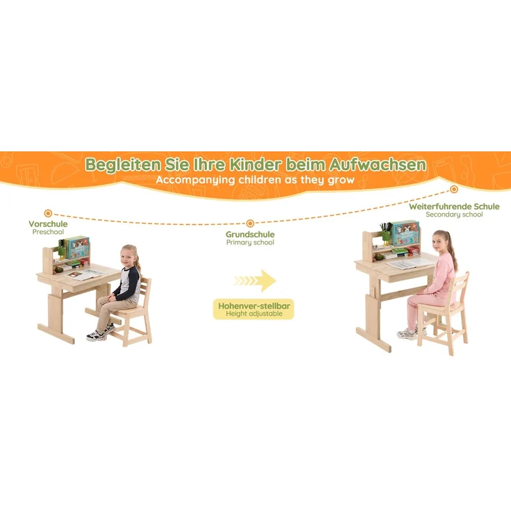 ZUBALIYA klappbare Tischplatte / Kindertisch, mit sicherheitszertifiziert und buchstütze, fürs Kinderzimmer, Massivholz, Samt, Natur – Bild 15
