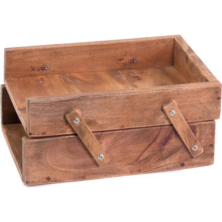DESIGN DELIGHTS Aufbewahrungsbox DOKUMENTENABLAGE "SLIDE", Altholz massiv Holz, 2 Fächer, Büro Organi – Bild 4