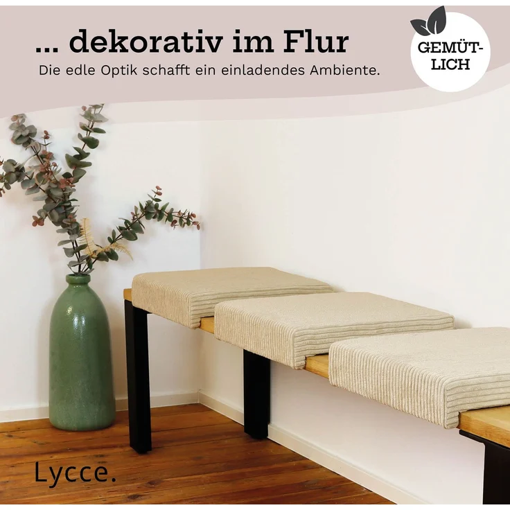 Lycce Bankauflage Klemmkissen mit Leiste - Cord, Polsterung, rutschfest Beige 8x40x38cm – Bild 7