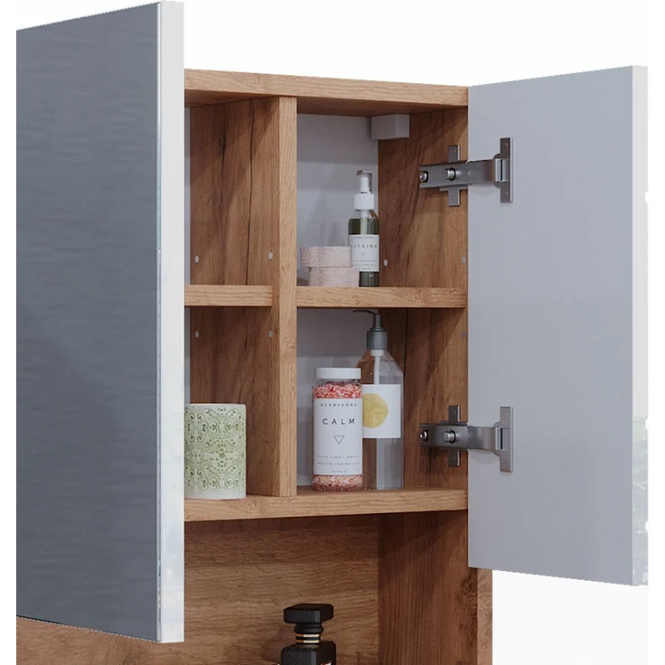 Badspiegelschrank Irma Weiß Hochglanz/Goldkraft Eiche 54 x 55 cm Vicco – Bild 6