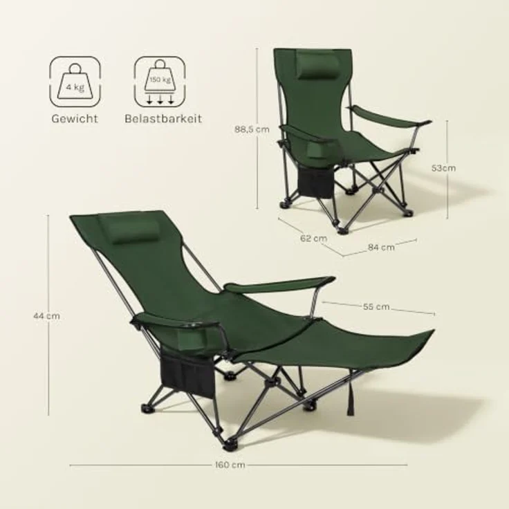 WOLTU Campingstuhl 2er Set Faltbar mit Fußablage,2-in-1 Strandstuhl klappbar,Angelstuhl Camping Klappstuhl mit Getränkehalter Aufbewahrungstasche für Camping Strand Angeln – Bild 3