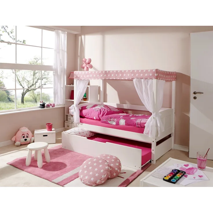 Himmelbett MINI "Stern Rosa" 80x160 inkl. Rollrost + Tüll-Textilien