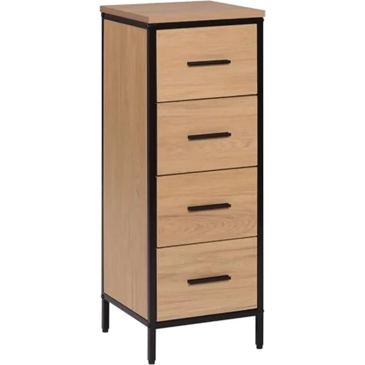 EUGAD Badezimmerschrank, Badschrank, Kommode mit 4 Schubladen, Beistellschrank, Schrank für Badezimmer, Wohnzimmer, Schlafzimmer, Küche, Flur, aus Metall + Holzwerkstoff, 30 x 82 x 30 cm