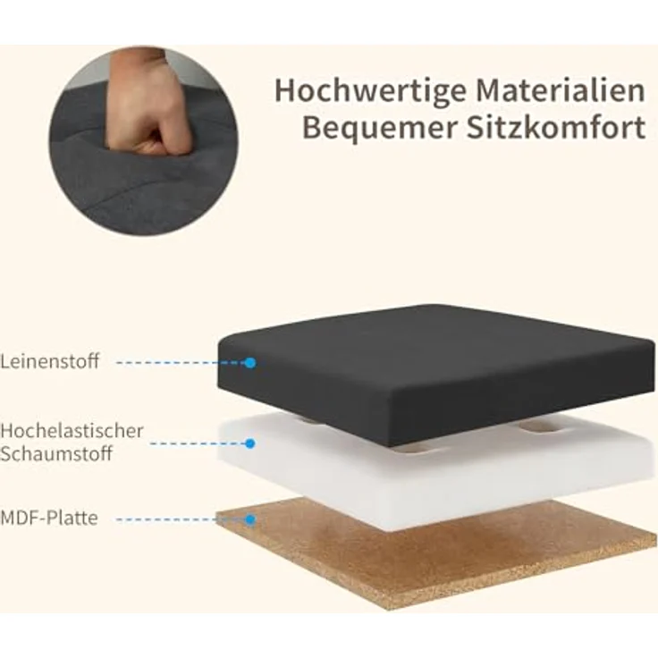 Zedelmaier Sitzhocker mit Stauraum, Hocker mit Beinen,Aufbewahrungsbox mit Deckel,Fußhocker, bis 150 kg belastbar, für Eingang, Wohnzimmer, Schlafzimmer (Dunkelgrau) – Bild 7
