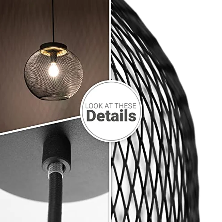 Paco Home Pendelleuchte Korblampe Metall, schwarze Hängelampe im Industrial-Design mit E27-Fassung und Holzdetails – Bild 4