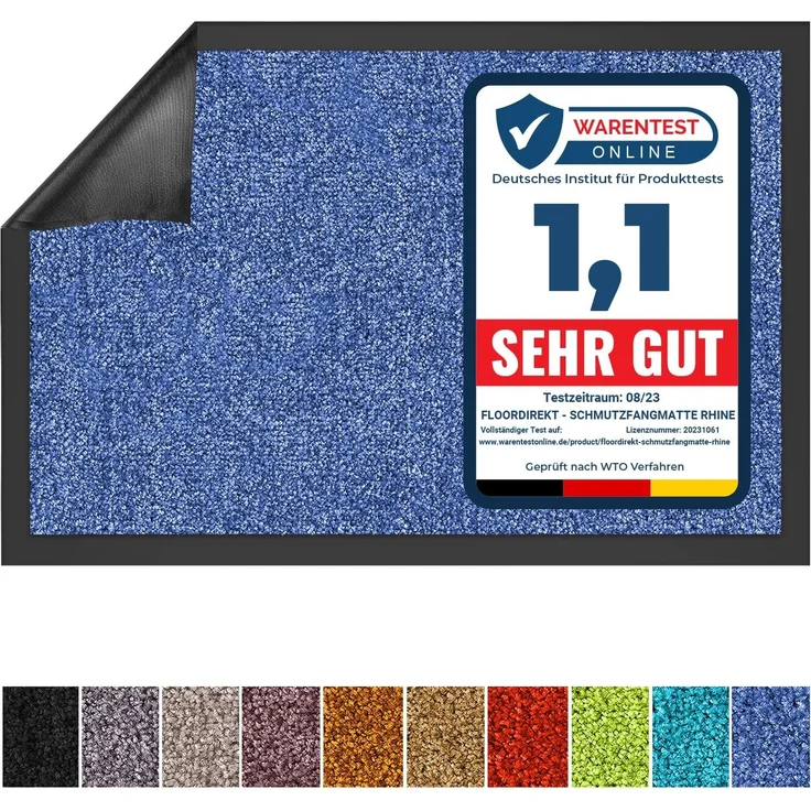 Floordirekt Schmutzfangmatte Rhine - waschbare & leistungsstarke Fußmatte - Sauberlaufmatte mit Rutschfester Rückseite - Türmatte für den Eingangsbereich (Blau, 90x150 cm)