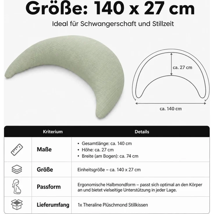 Theraline Musselinmond Stillkissen 140 x 27 cm TOP – Bild 3