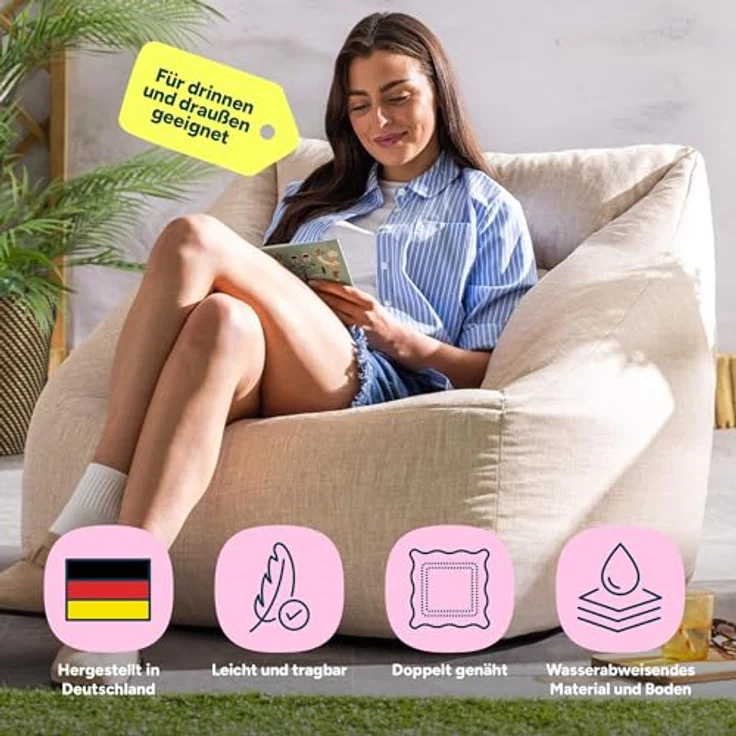 icon Sitzsack Erwachsene Sessel mit Outdoor-Gewebebezug „Natalia", Sitzsack XXL, Made in Germany, für Erwachsene & Kinder, mit Füllung – Bild 5