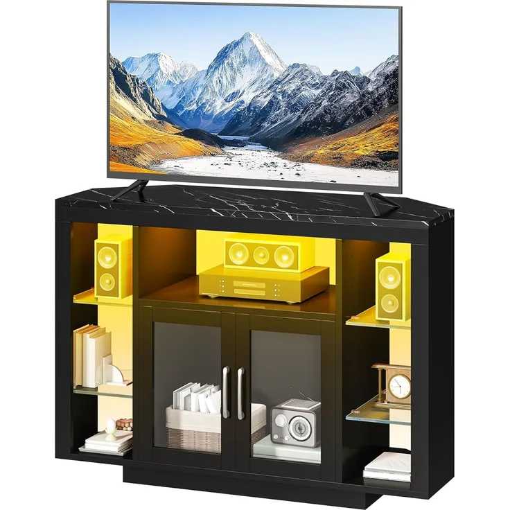 YITAHOME 100CM Eckschrank mit RGB-LED-Beleuchtung, Eckkommode fernsehschrank für bis zu 55 Zoll-TV mit 7 offenen Gaming Entertainment Center Regalen Moderne Einfachheit TV-Standchest