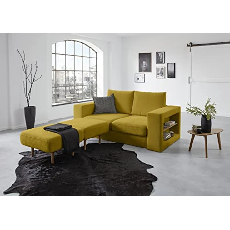 LOOKS by Wolfgang Joop Looks V-2 Designer Sofa mit Hockern und Regal, 2 Sitzer Couch, Funktionssofa, gelb, Sitzbreite 160 cm – Bild 7