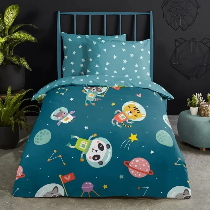 Good Morning Kinder-Bettwäsche-Set SPACY 100x135 cm Petrolblau 437699