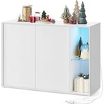 SONGMICS HOME Superschnelle werkzeuglose Montage, Sideboard mit Beleuchtung, Aufbewahrungsschrank, TV-Schrank, Glasablage, Toolless-Technologie, SchneeweißBBKDE372W01