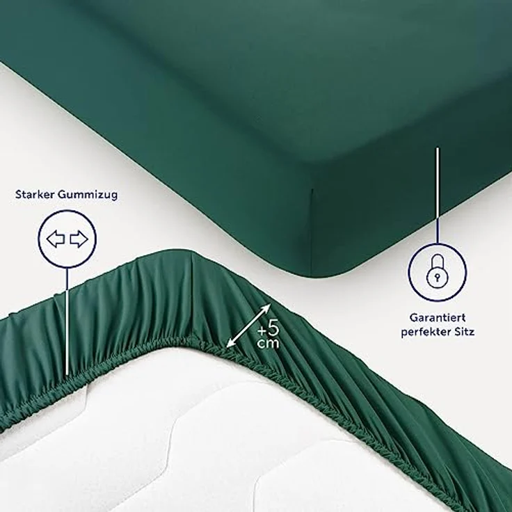 Blumtal® 2er Set Spannbettlaken 135x190x30cm aus Microfaser - Oekotex zertifiziertes Bettlaken Spannbettlaken in Dunkelgrün – Bild 3