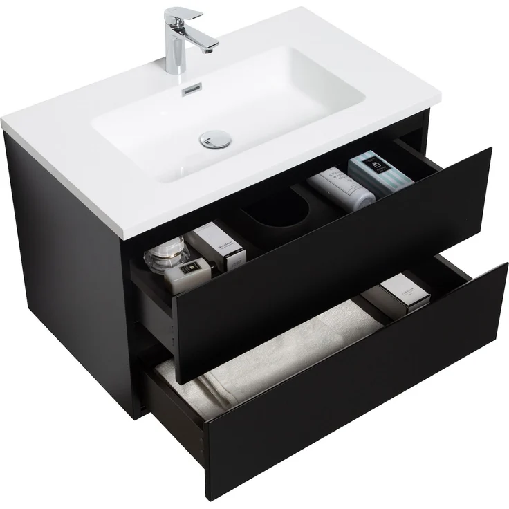 Badplaats Badmöbel Set mit Waschbecken und Unterschrank Angela 80 x 48 cm Schwarz Matt - Waschbeckenunterschrank mit Soft-Close und Waschbecken, Vorgemontiert – Bild 2