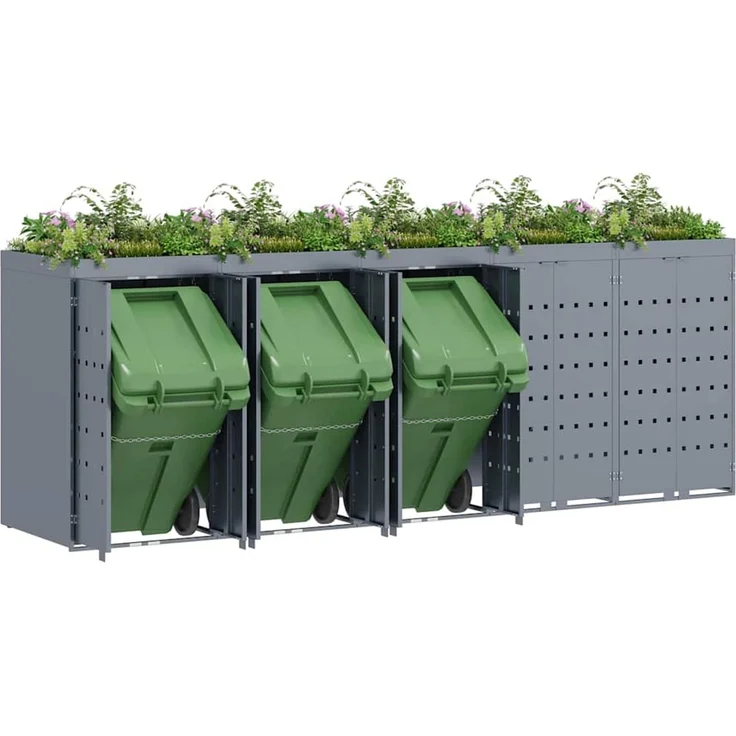 vidaXL Wagenmüllbehälter für 5 Behälter Hellgrau 340 x 77,5 x 121,5 cm 3394751 – Bild 3