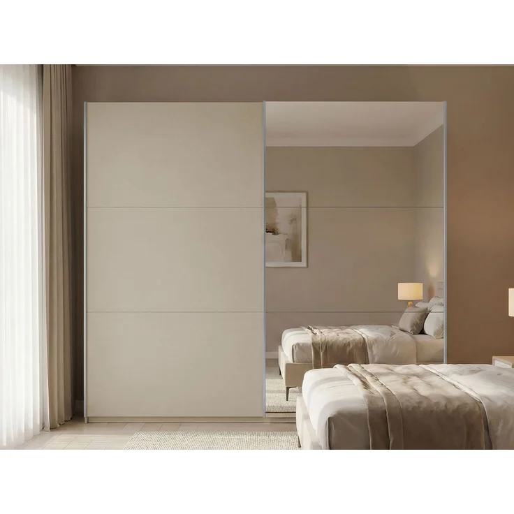 Mirjan24 Kleiderschrank Magnus 225 (Farbe: Sandbeige / Sandbeige + Spiegel), 244 x 65 x 225 cm – Bild 2