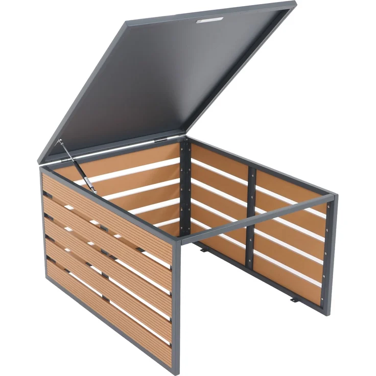 XL Mähroboter-Garage mit Deckel HWC-L45, Dach Unterstand für Rasenmäher, WPC Metall 46x70x90cm ~ Eiche-Optik – Bild 9