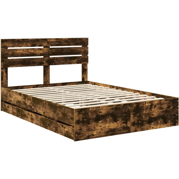 vidaXL Bettrahmen Geräucherte Eiche 140 x 200 cm Ingenieurs Holz 3411507 – Bild 3