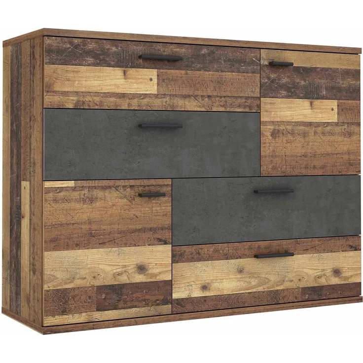Forte 'Skive' Kommode, Holzwerkstoff Old Wood, 95,9 x 41,3 x 124,9 cm
