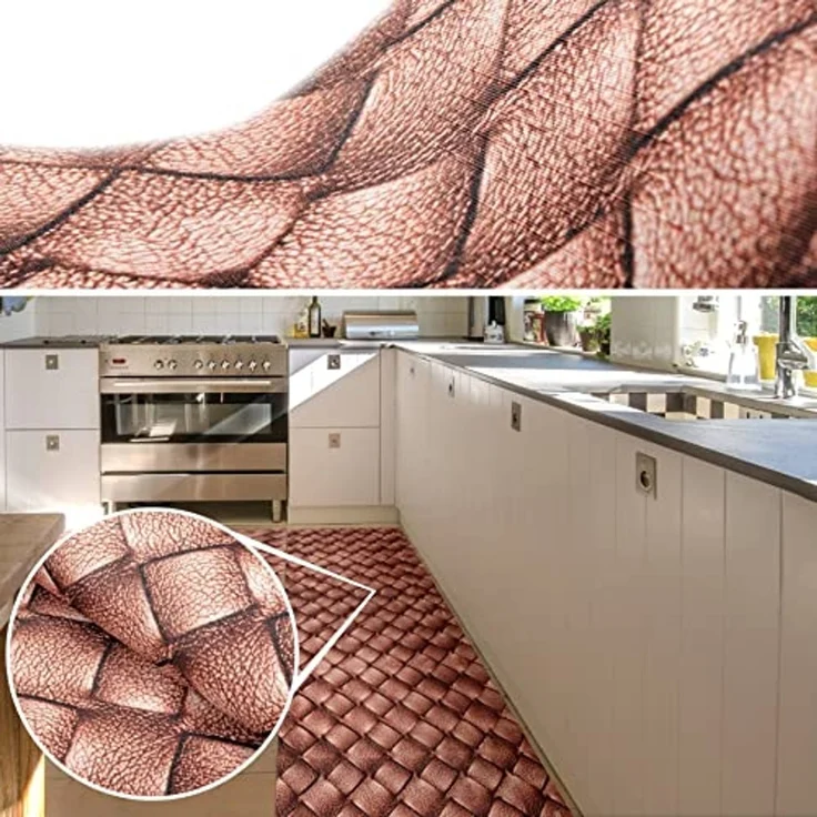 ANRO Küchenläufer Hochwertig GreenLine Flurläufer Teppichläufer Textil, Eckig, Bodenläufer 100x52cm Leder Braun pflegeleicht – Bild 3