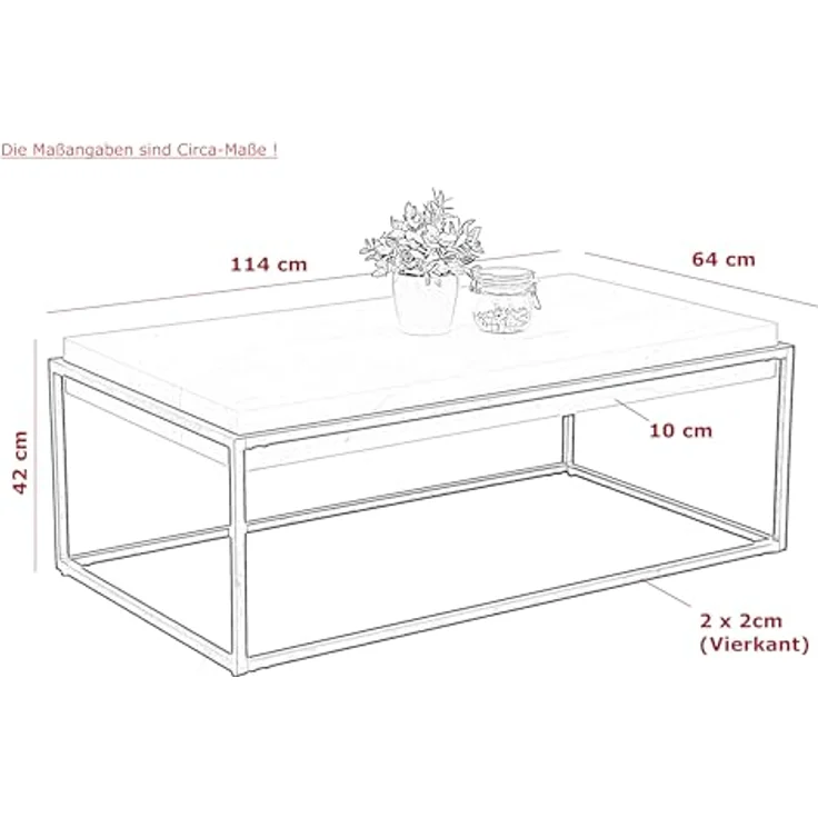 Hela Tische, Couchtisch Carlos, Dicke Tischplatte 10 cm, Marmoroptik Weiß, Metallrahmen pulverbeschichtet Schwarz – Bild 4